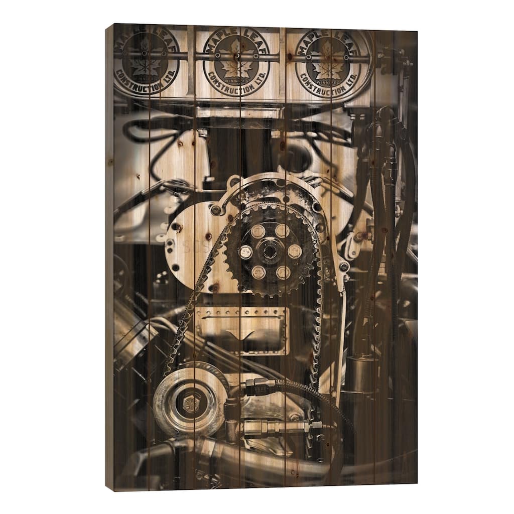 Drag Racing Car Engine Print On Wood by Nik Rave - Multi-Color