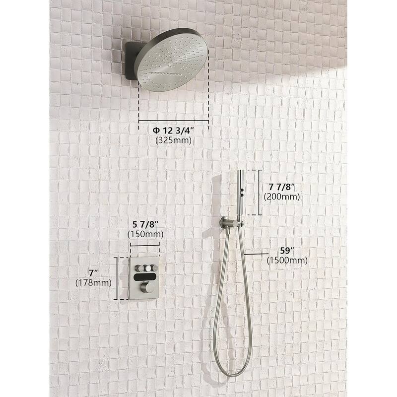 Lefton Shower System in Fahrenheit Display, 13” Overhead Shower Head with All-in-one Handheld Spray Showerhead, SSWM2501