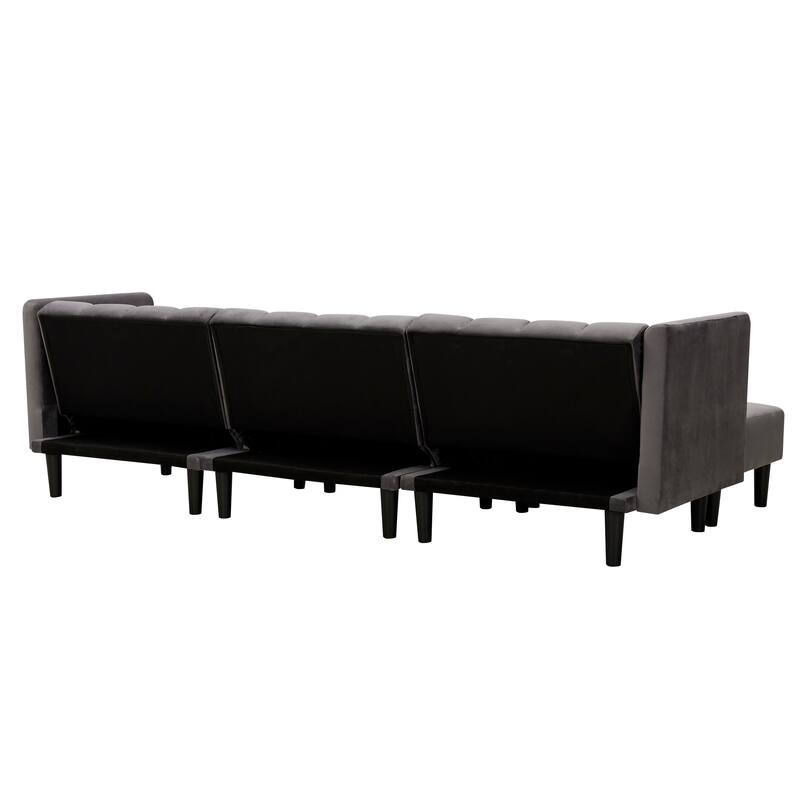 Reversible Sectional Sofa Sleeper L-shape Sofa Velvet Padded Sofa & Chaise