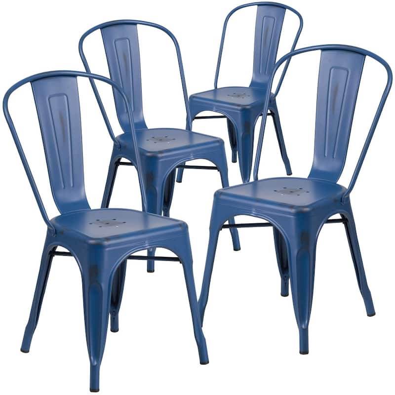 Distressed Metal Indoor-Outdoor Stackable Chair - Kitchen Furniture