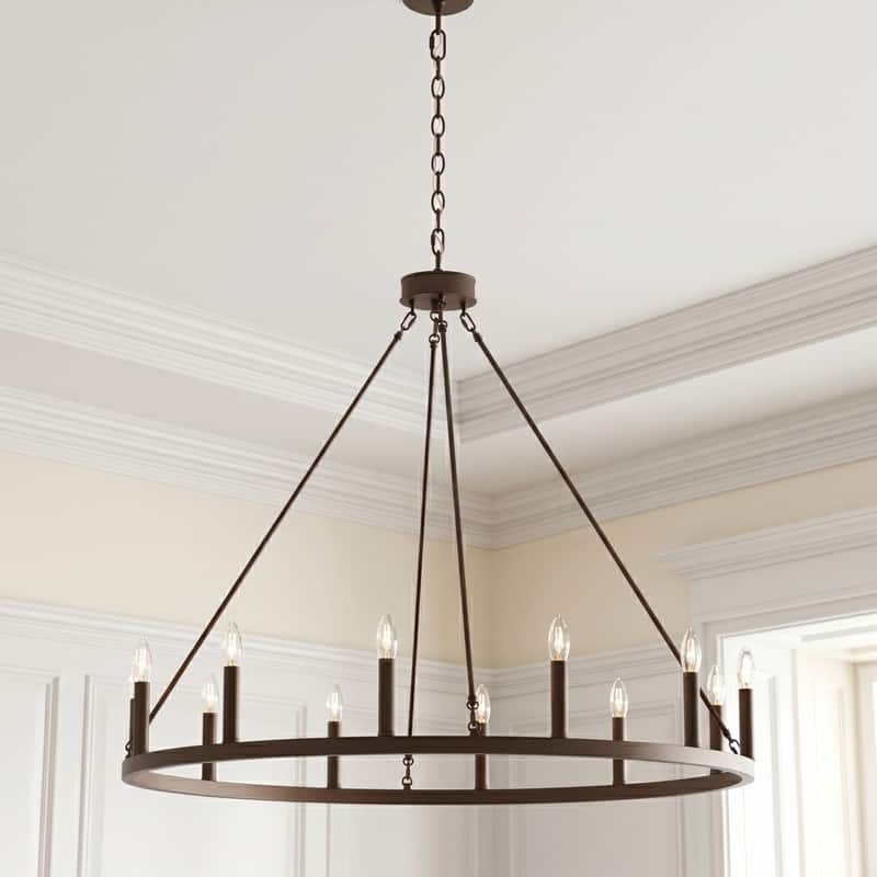 Acroma 12-light Farmhouse 40In Wagon Wheel Chandelier with UL - 40'' D x 138'' H