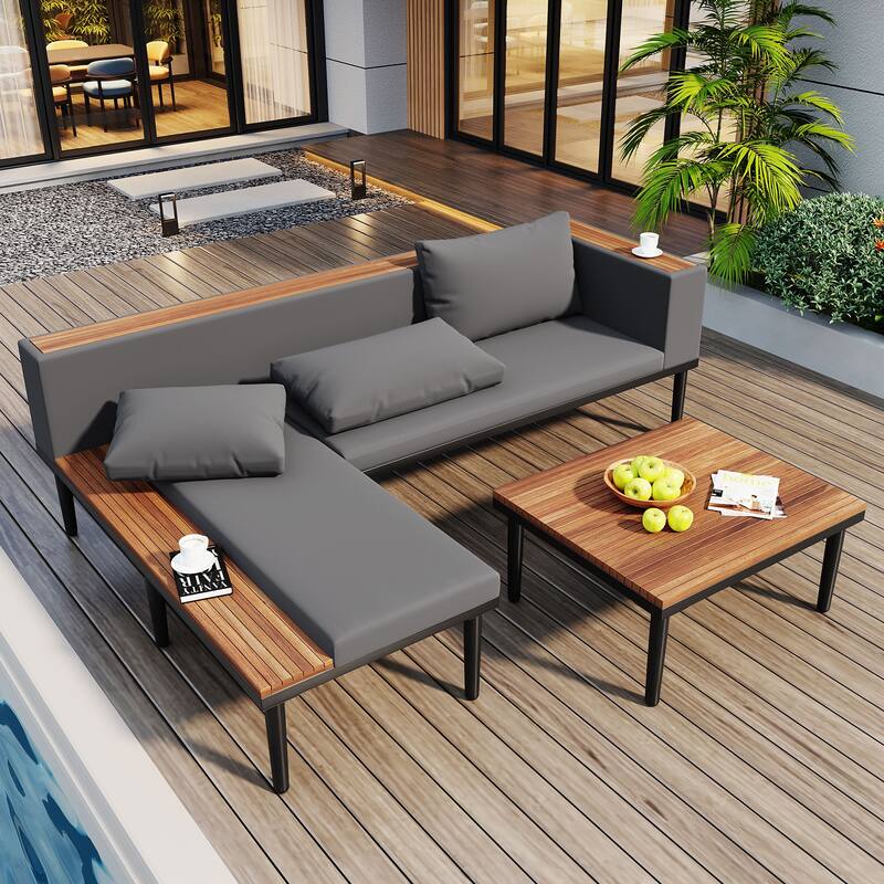 89.4'' Patio Furniture Set with Removable Cushions and Coffee Table,Outdoor Conversation Sectional Sofa for Backyard, Porch