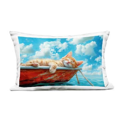 Stupell Sleeping Cat on Boat Printed Outdoor Throw Pillow Design by Parable Visions