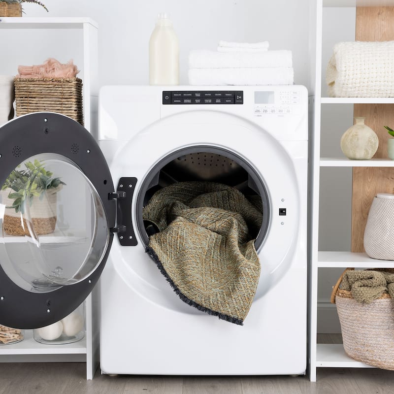 Alameda Solid Color Medallion Machine Washable Indoor Area Rug