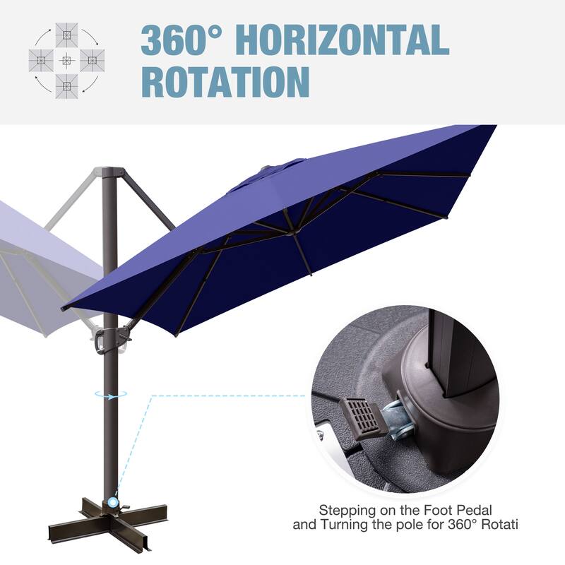 VredHom 10X13 FT Patio Outdoor Cantilever-Offset Umbrella with Base Stand