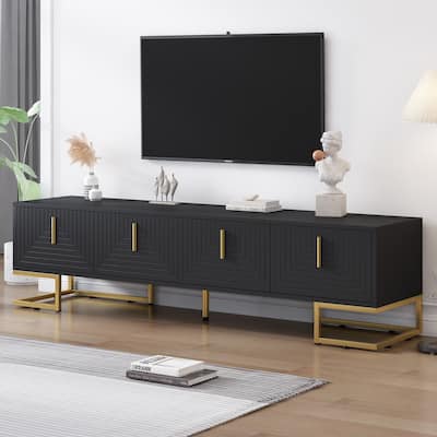 Roomfitters Modern TV Stand with 4 Doors, Adjustable Shelves and Cable Management, Luxury Media Console for TVs up to 80"