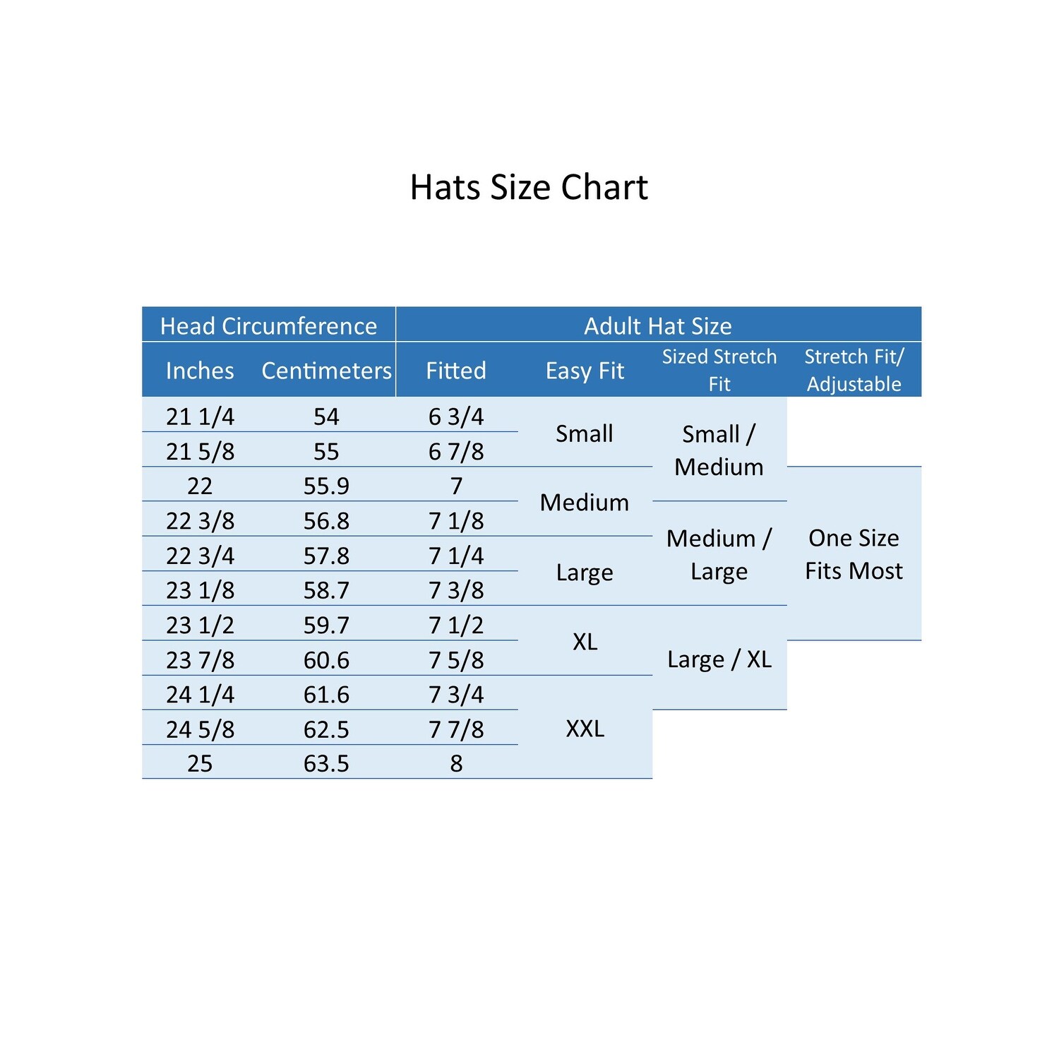 baseball hat size chart
