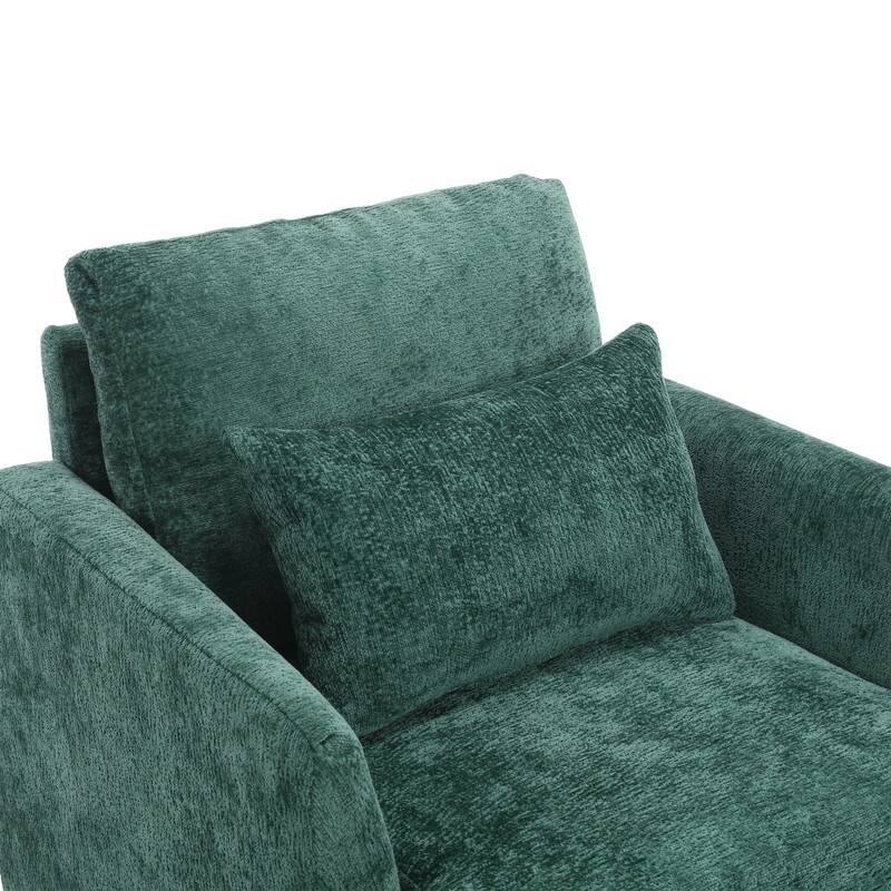 Mid Century Modern Chenille Fabric Armchair with Solid Wood Frame
