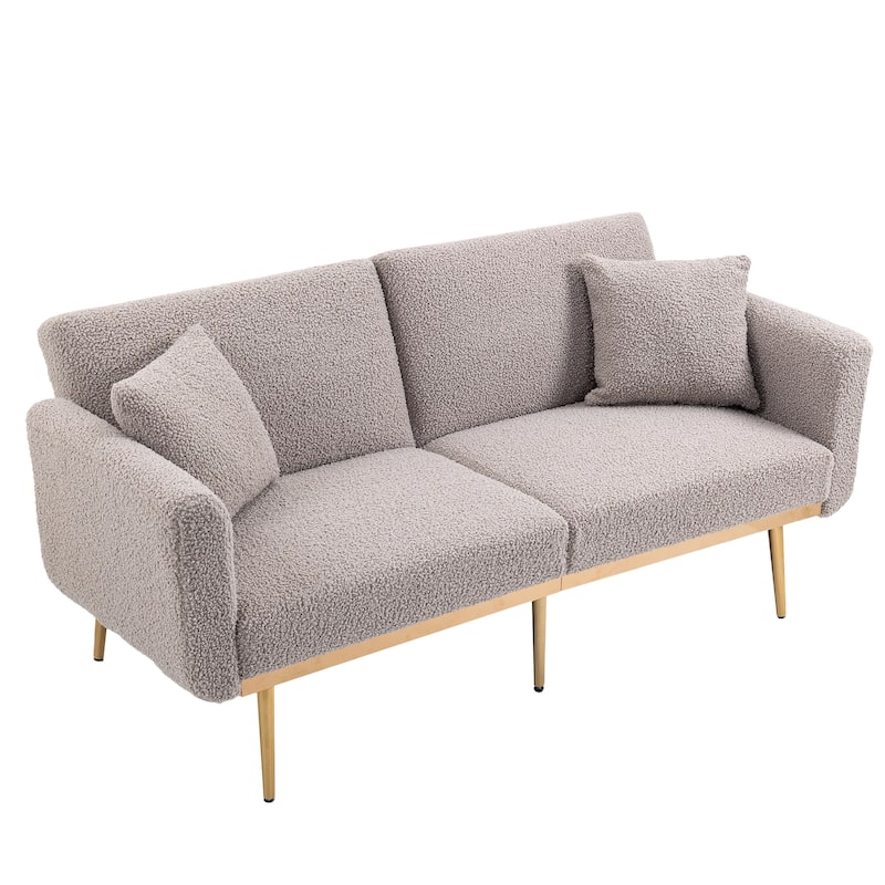 Modern Teddy Upholstered 2-Seater Sofa Bed with 7 Golden Metal Legs