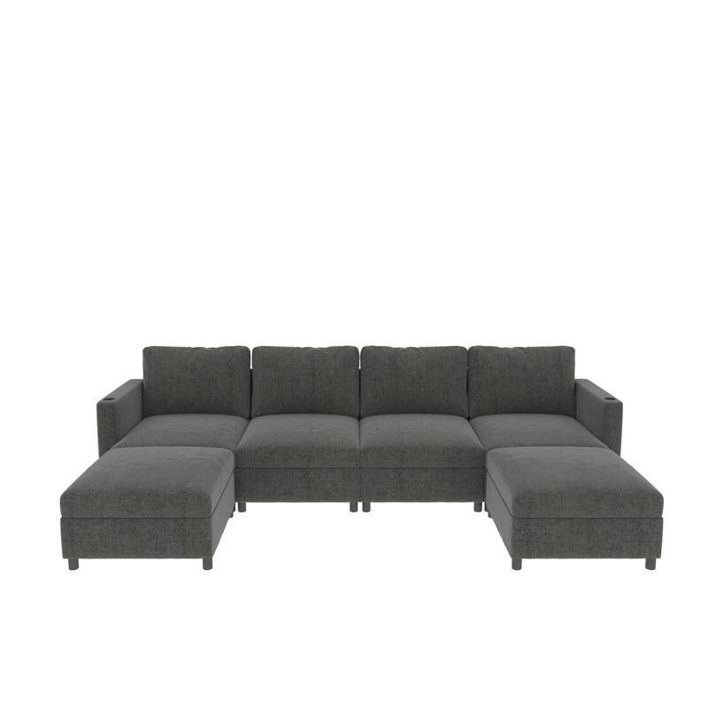 Oversized Sectional Sofa Set, Convertible L Shaped Couch Sofa Bed with Storage, 6 Seater Modular Sofa with Ottomans and Chaise