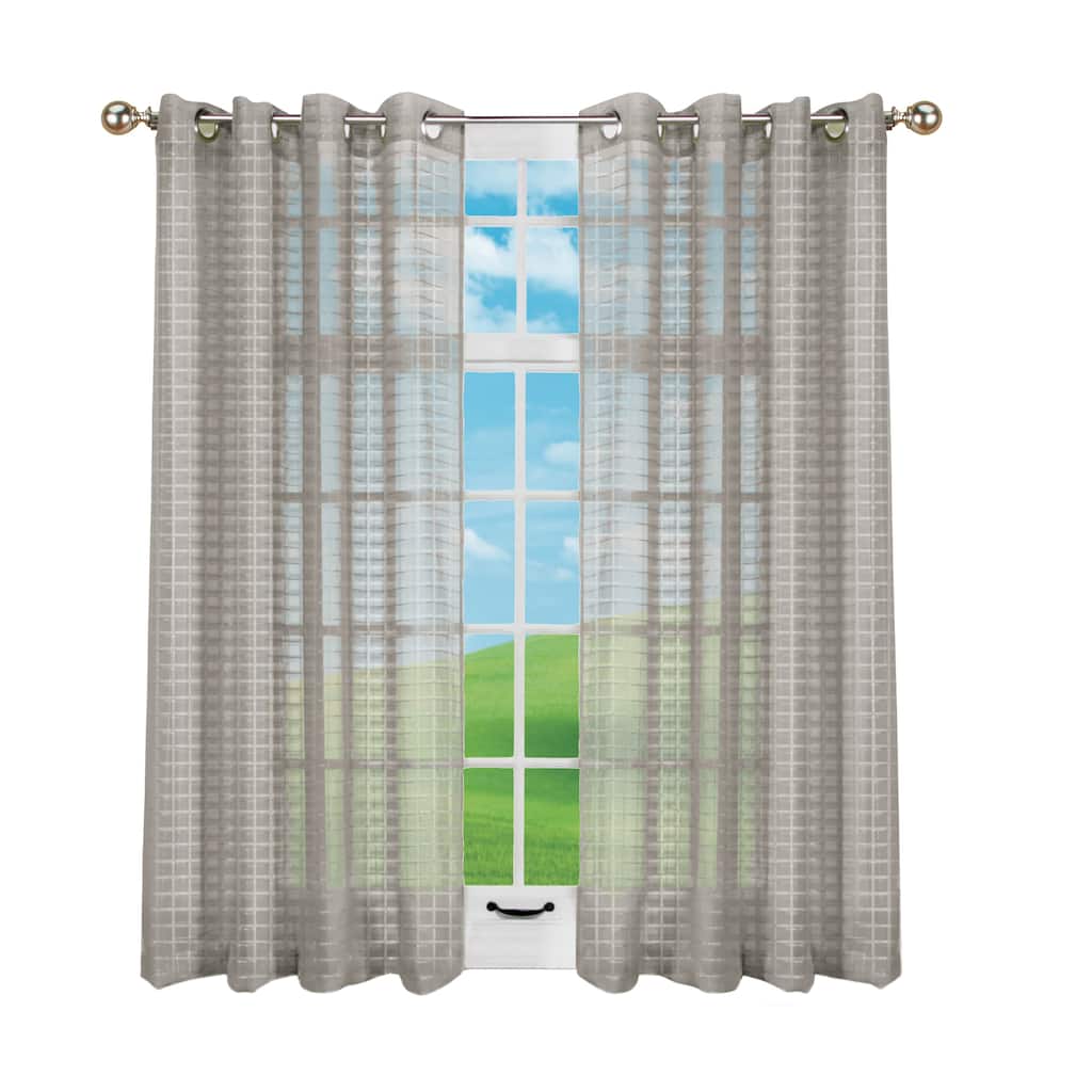 Montauk Woven Check Sheer Grommet Top Curtain Panel