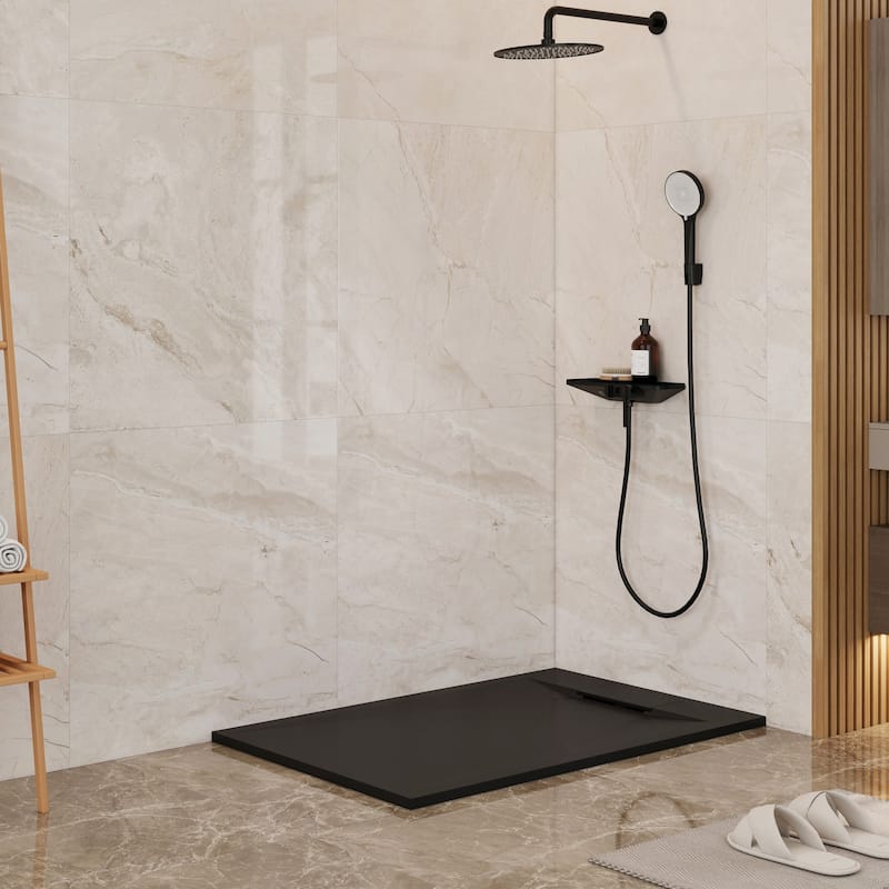 SMC Alcove Shower Pan Base with Reversible Drain, Low Profile, Wheelchair Access, Slip-Resistant, cUPC Certified
