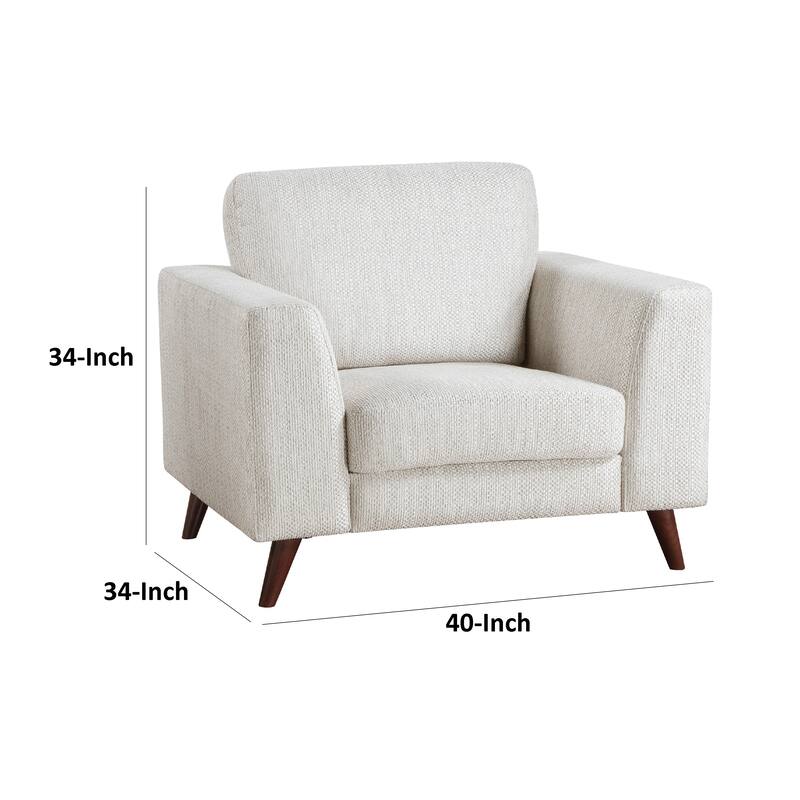 Ricca Armchair, Cloud White Chenille, Foam, Angled Brown Wood Legs