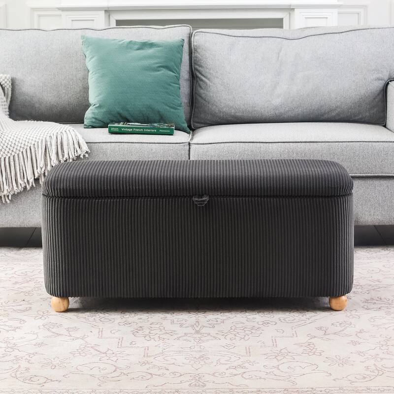 Adeco Storage Ottoman End of Bed Bedroom Entryway Bench - Dark-Gray
