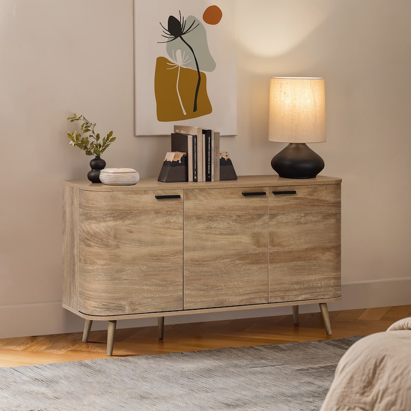 Natural Oak Manufactured Wood 3-Door Buffet Cabinet - 53.3" Wide