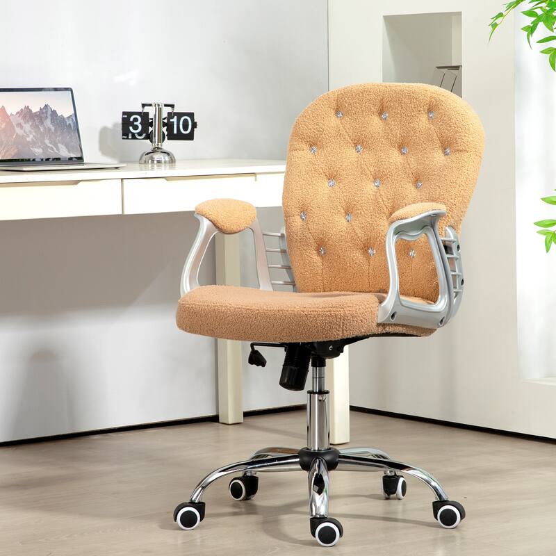 Teddy Home Office Chair with Button Tufted Design, Adjustable Height, and Swivel Wheels for Desk or Study