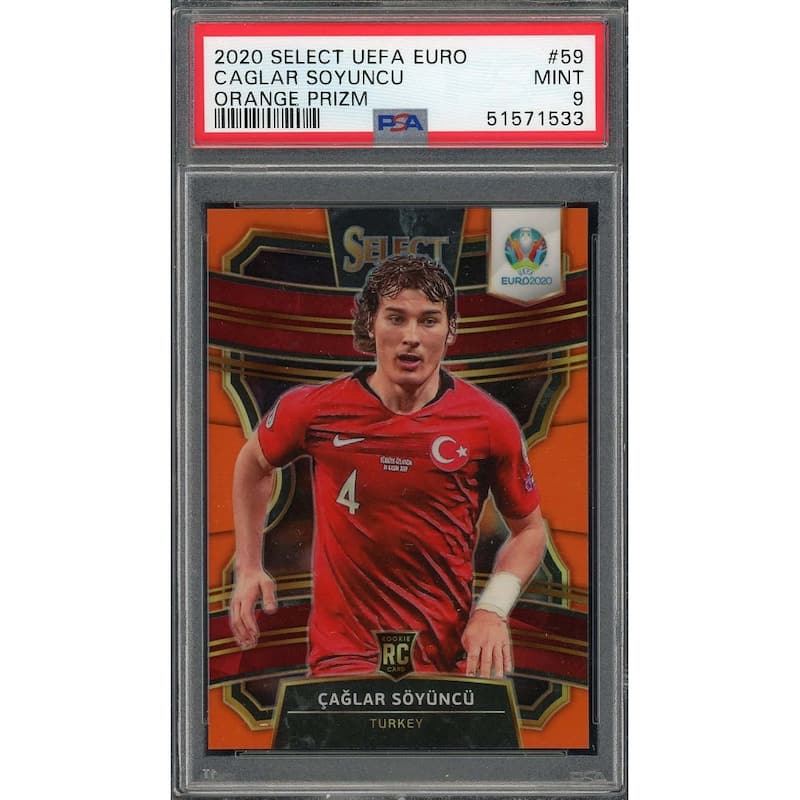 Caglar Soyuncu 2020 Select UEFA Euro Orange Prizm Card #59 PSA 9 /125 - 8'6" x 11'6"