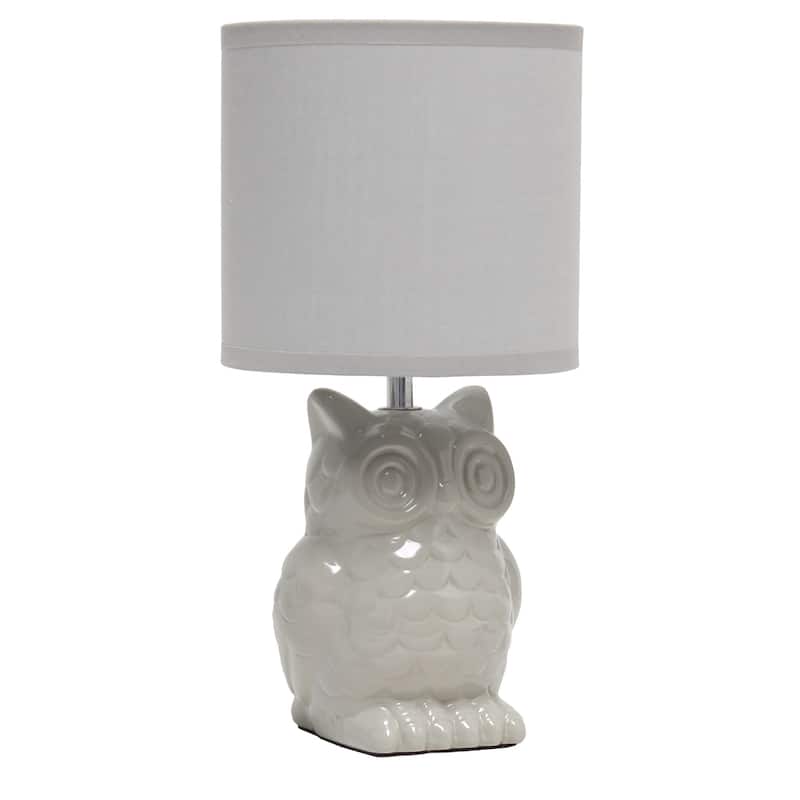 Tall Ceramic Owl Bedside Table Desk Lamp with Drum Shade - 12.75" - Gray