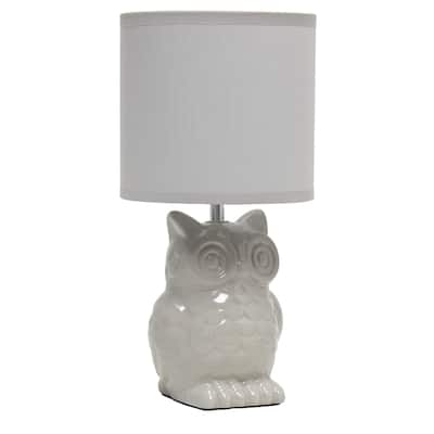 Tall Ceramic Owl Bedside Table Desk Lamp with Drum Shade - 12.75" - Gray
