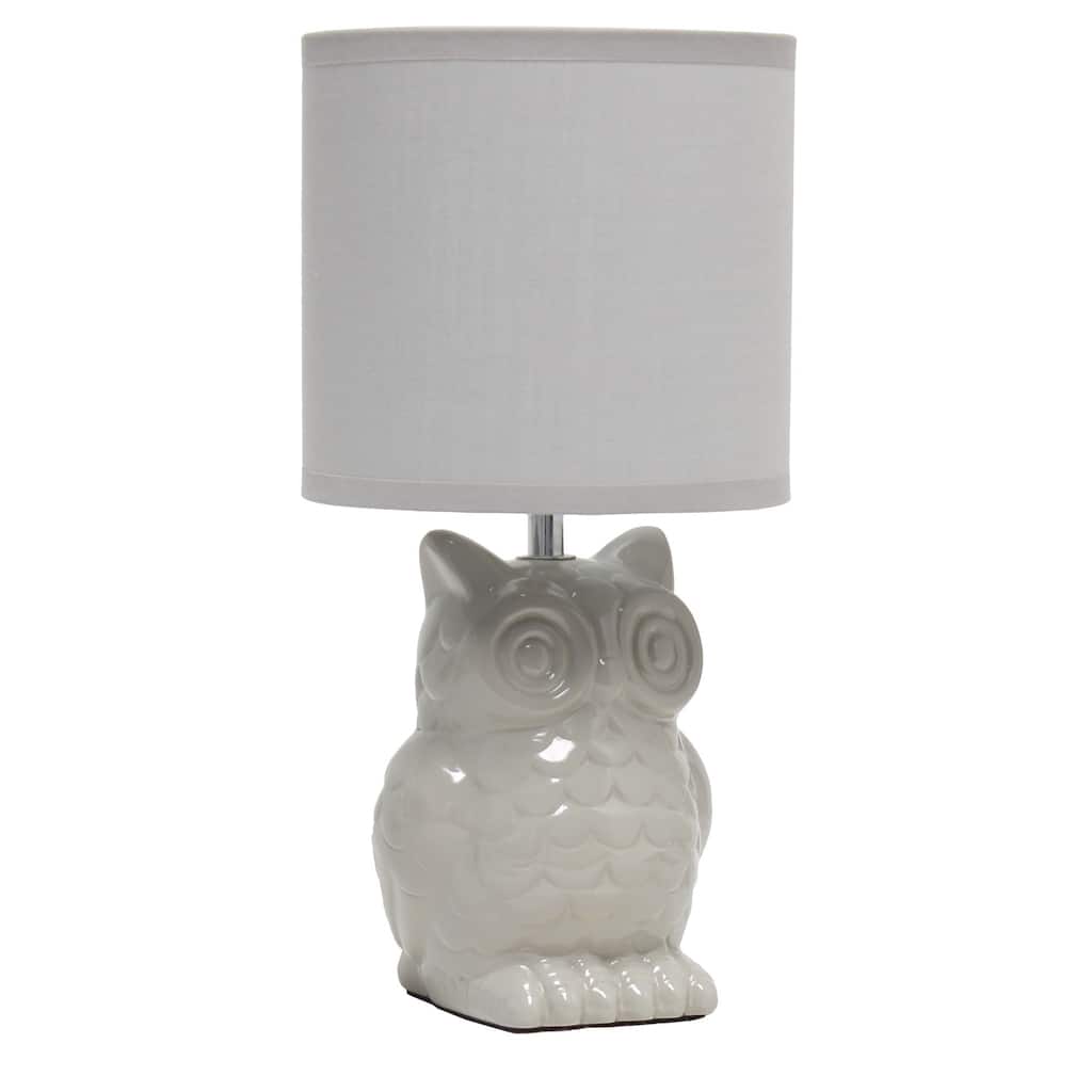 Tall Ceramic Owl Bedside Table Desk Lamp with Drum Shade - 12.75" - Gray