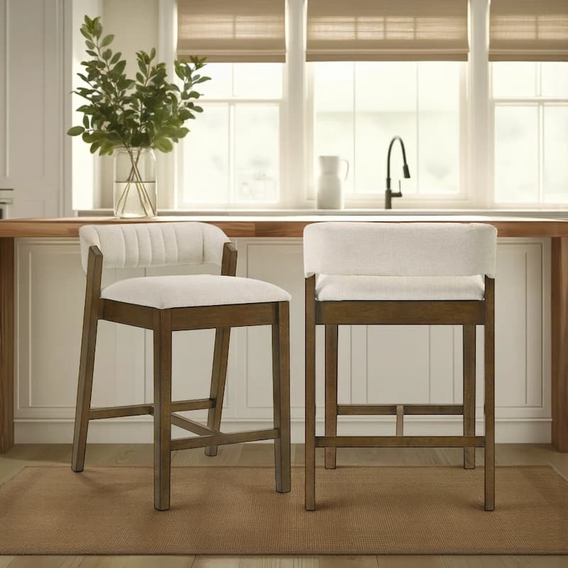 Landyn Modern Bar Stool, Upholstered Counter Height Chair with Wood Frame - Set of 2 - Ecru - Counter Height