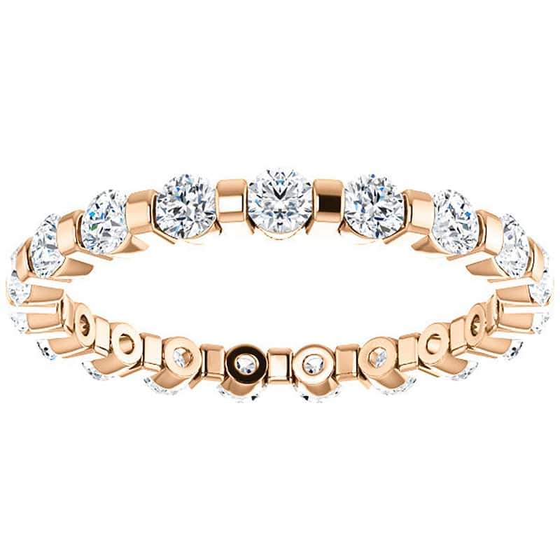 Bliss Diamond 1 Ct Diamond Bar Set Eternity Wedding Ring in Rose Gold - 4 - White