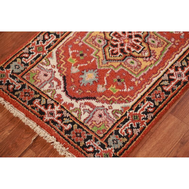Hand Knotted Oriental 100% Wool Carpet Traditional Medallion Oranges & Rust Heriz (serapi) Area Rug - 3' 0'' X 2' 0''