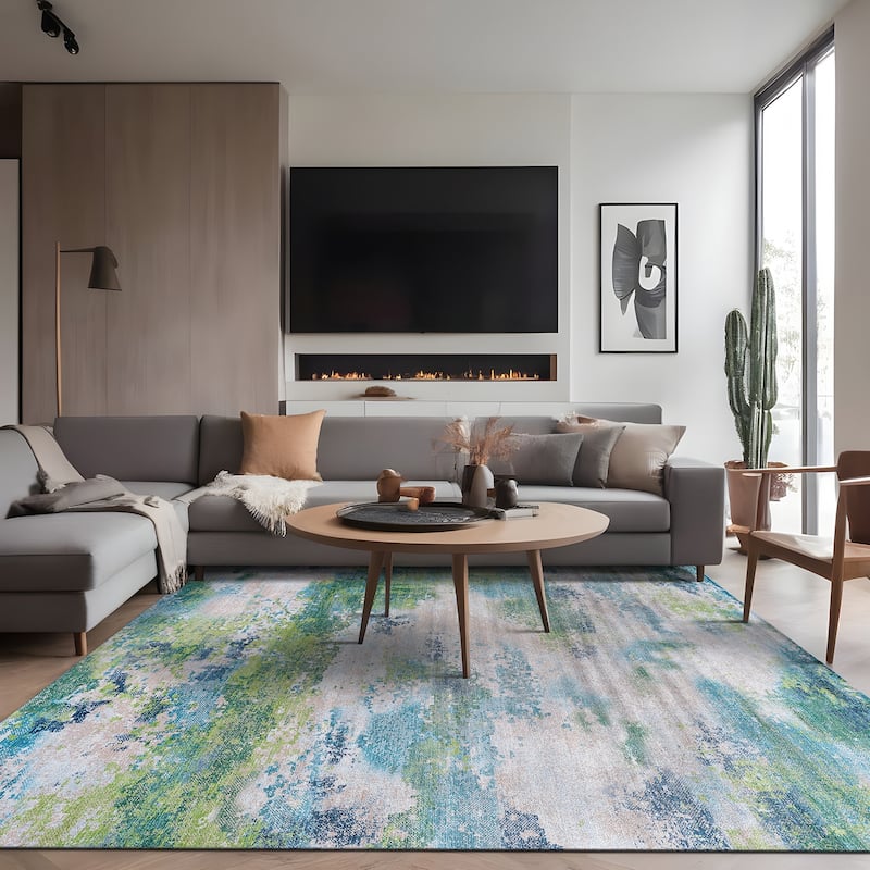 Beverly Rug Queen Abstract Non-Slip Rubber Back Washable Indoor Area Rug