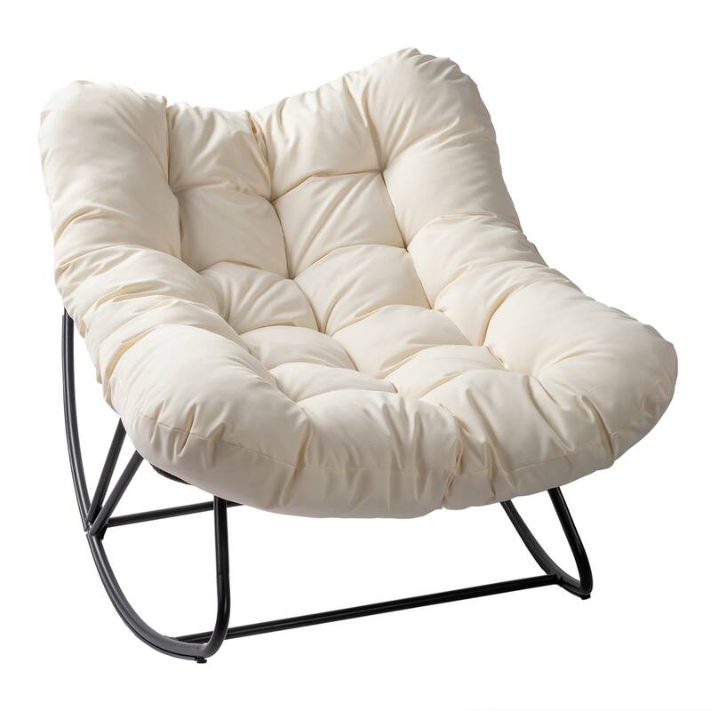 Outdoor Wicker Papasan Chair with Padded Cushion for Patio - 51"D x 30"W x 32"H