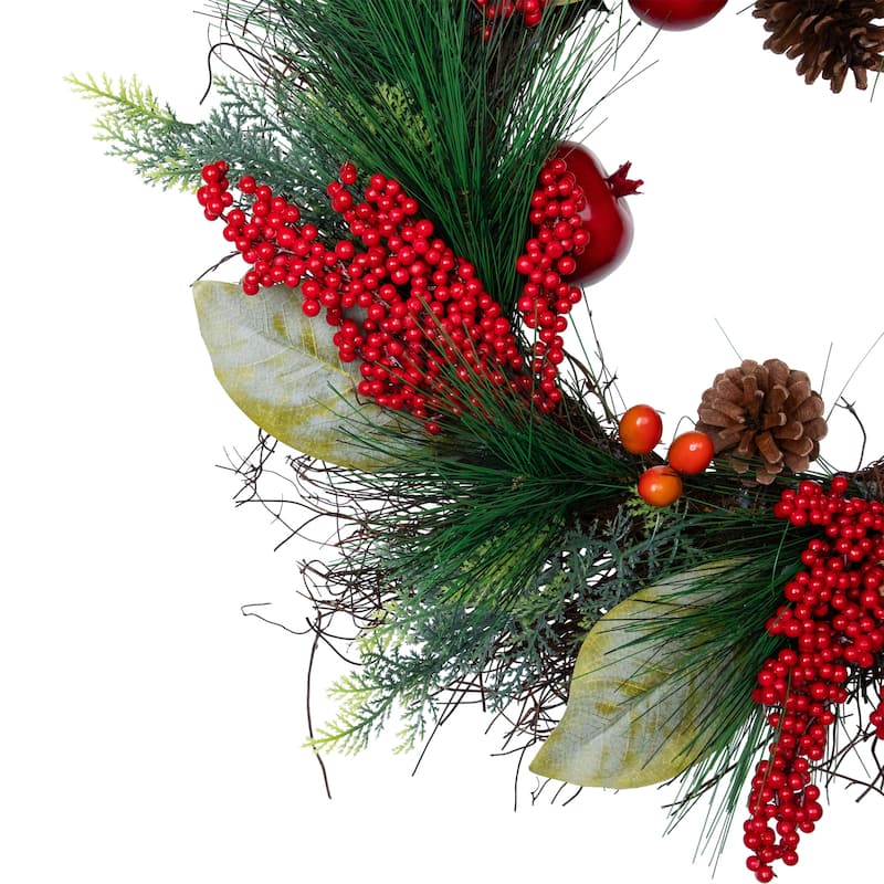 30" Autumn Harvest Mixed Pine Berry and Nut Thanksgiving Fall Teardrop Swag - Unlit