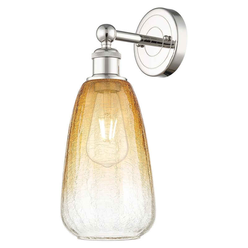 Innovations Lighting 616-1W-16-6 Brookhaven Almond Sconce Brookhaven - Polished Nickel / Amber