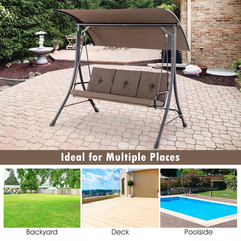 Costway 3-Seat Outdoor Porch Swing Adjustable Canopy Padded Cushions - See Details