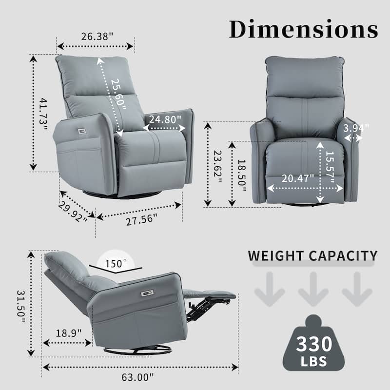 Power Swivel Rocker Recliner Chair for Adults, 270° Swivel Rocking Recliner Chair