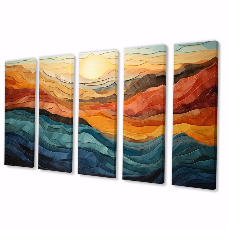 Designart "Coral Teal Bold Mountains Landscape" Modern Multipanel Canvas Wall Art set