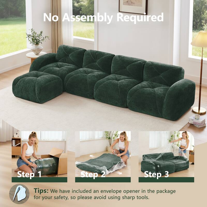 L-shaped Soft Velvet Fabric, Tufted Design, 32D High Density Sponge Bottom, Ergonomic Design Bottom, Anti-Slip Design