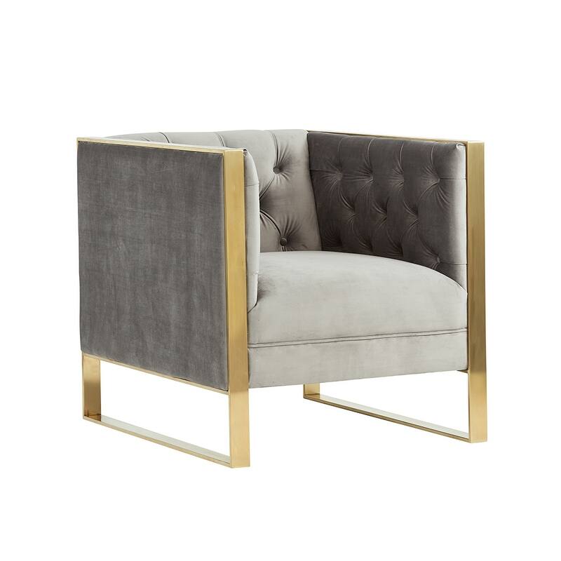 Carlos Modern Grey Velvet & Gold Accent Chair