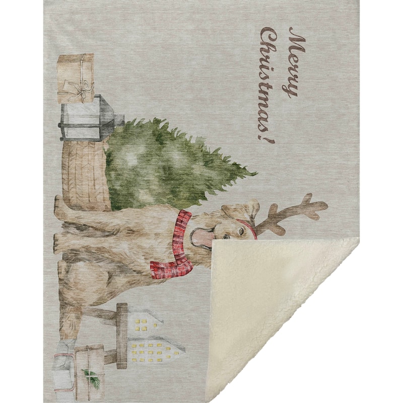 Premium Machine Washable ASB219 Merry Christmas Dog Sherpa Throw Blanket
