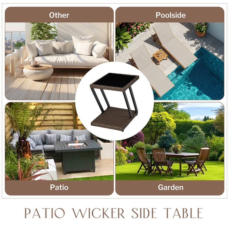 Modern Small Rattan Coffee Table Z-Shaped End Table for Living Room