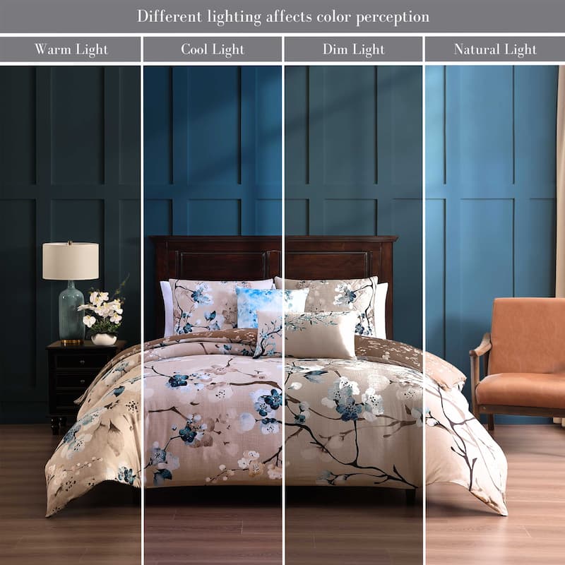 Bebejan Blue Blossom 100% Cotton Sateen 5 Piece Reversible Comforter Set
