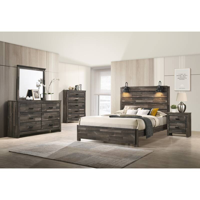 Stylish Brown Mixed 2-Drawer Nightstand w/ Black Handles for Bedroom