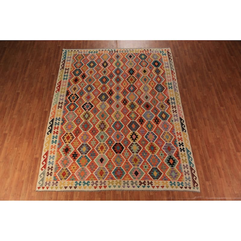 Multi-Color Kilim Oriental Area Rug Hand-Woven Wool Carpet - 8'9"x 11'4"