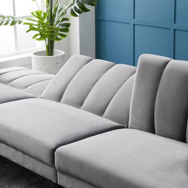 L-shape Reversible Sectional Sofa Sleeper Velvet Convertible Sofa & Chaise