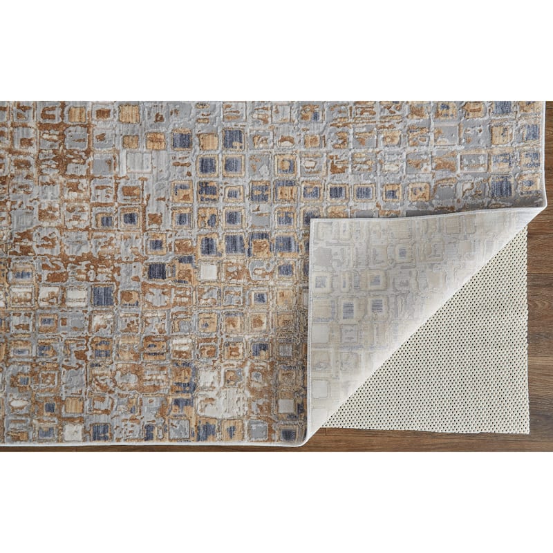 Corben Contemporary Mosaic Rug, Silver Gray/Brown, Area Rug