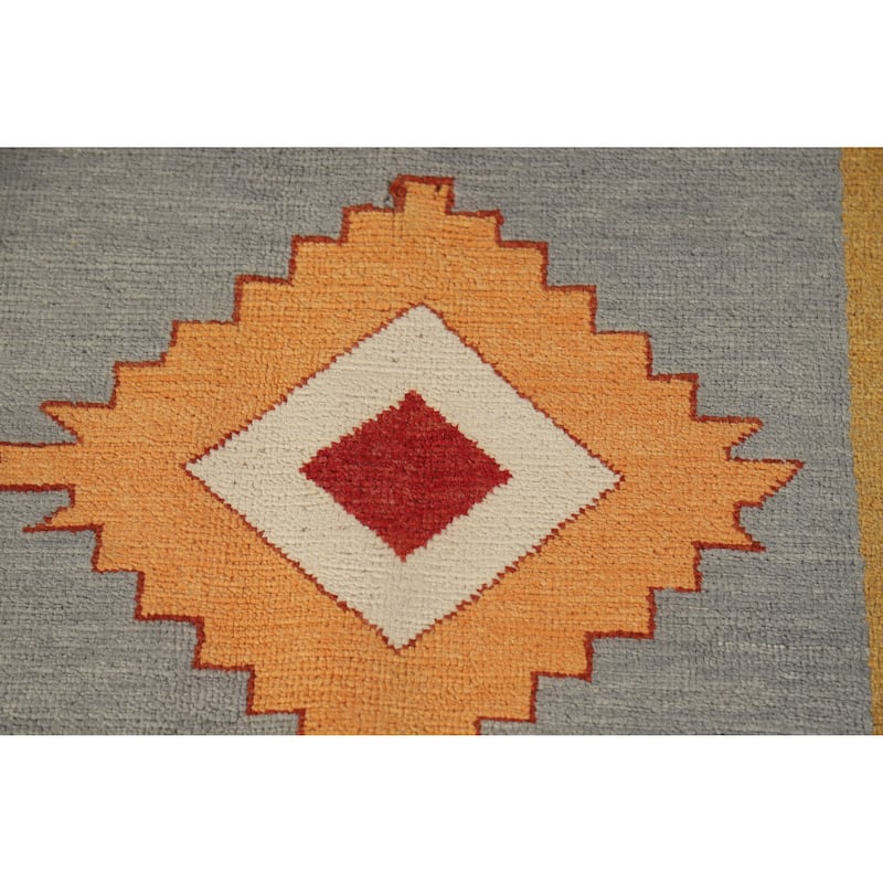Hand Knotted Oriental 100% Wool Carpet Modern Geometric Greys & Charcoal Gabbeh Area Rug - 9' 11'' X 8' 1''