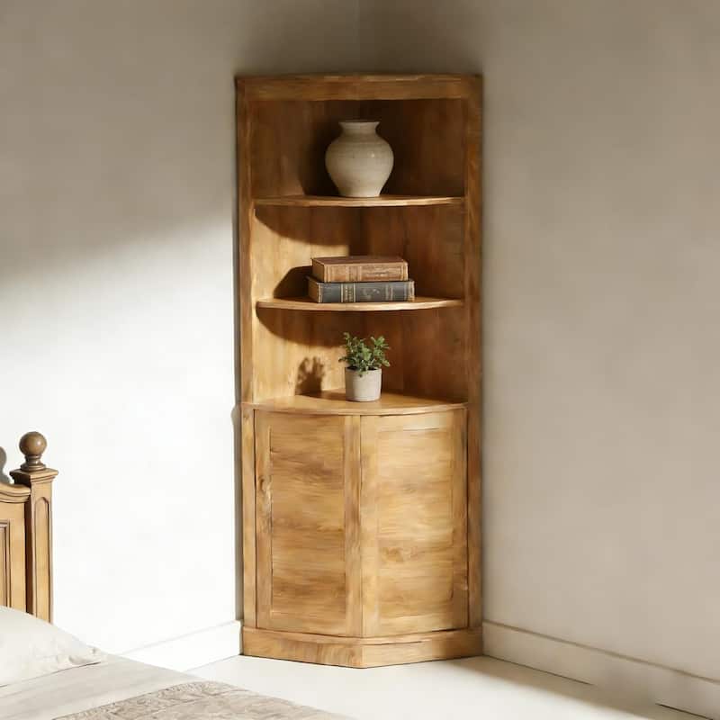 66.9-Inch Tall Corner Cabinet, 5-Tier Storage Cabinet with Fluted Doors & Open Shelves