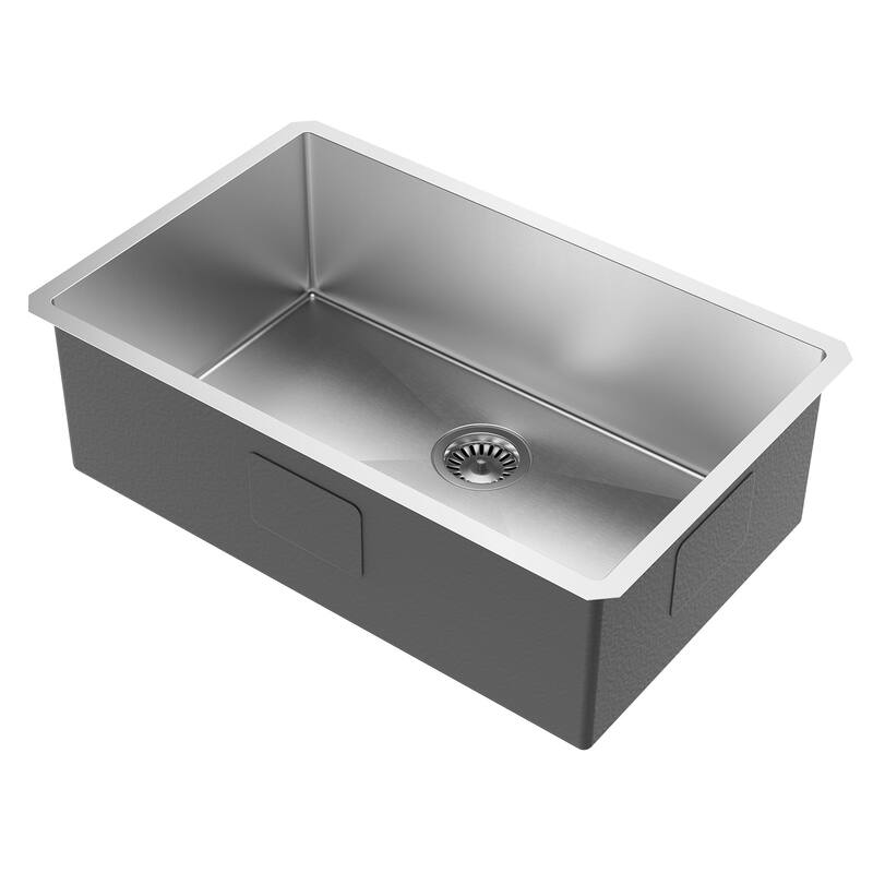 Mega Casa 30'' Undermount Single Bowl Handmade Sink, Stainless Steel Kitchen Sink, Sliver