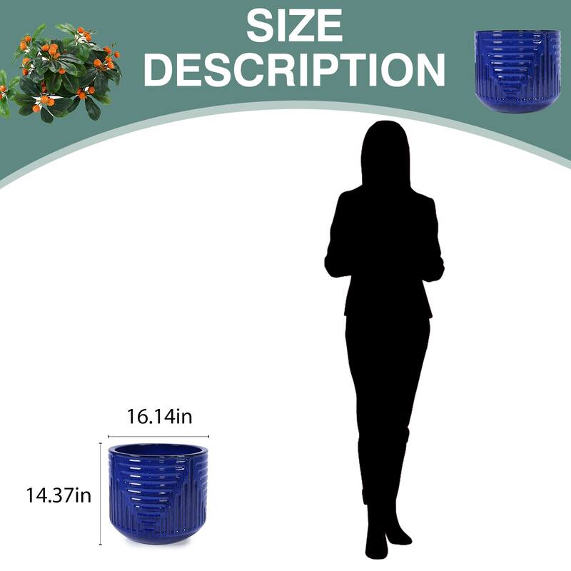 16" Dia Round Planters for Indoor Plants, Large Outdoor Planters with Drainage Holes