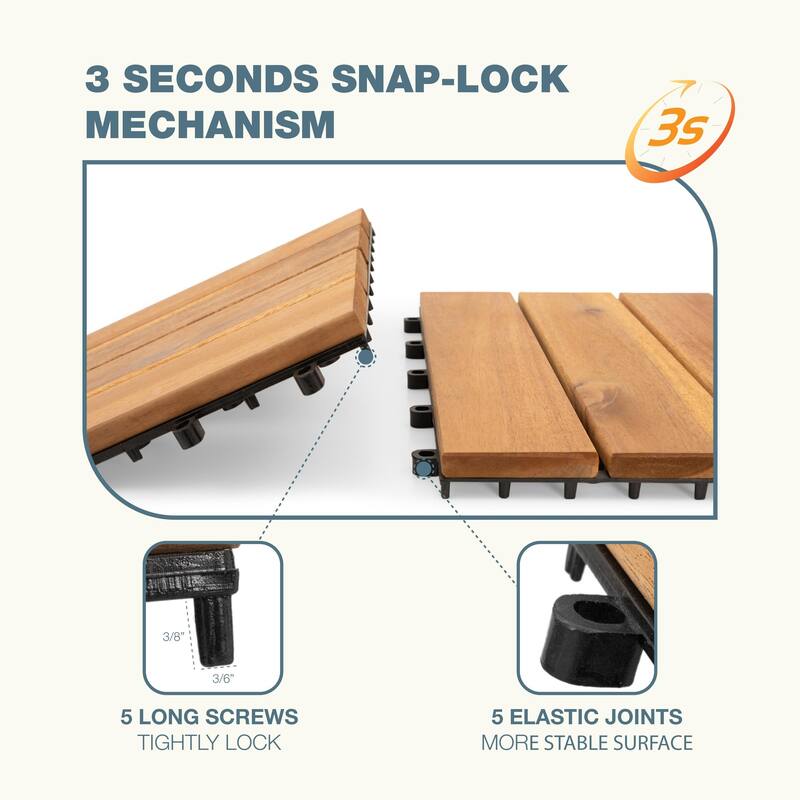 27pcs Acacia Wood Interlocking Flooring Tiles Waterproof Flooring for Outdoor & Indoor Patio, Balcony, Garden, Poolside