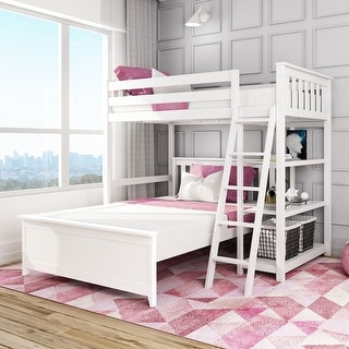 Max and Lily L Shaped Twin over Full Bunk Bed with Bookcase