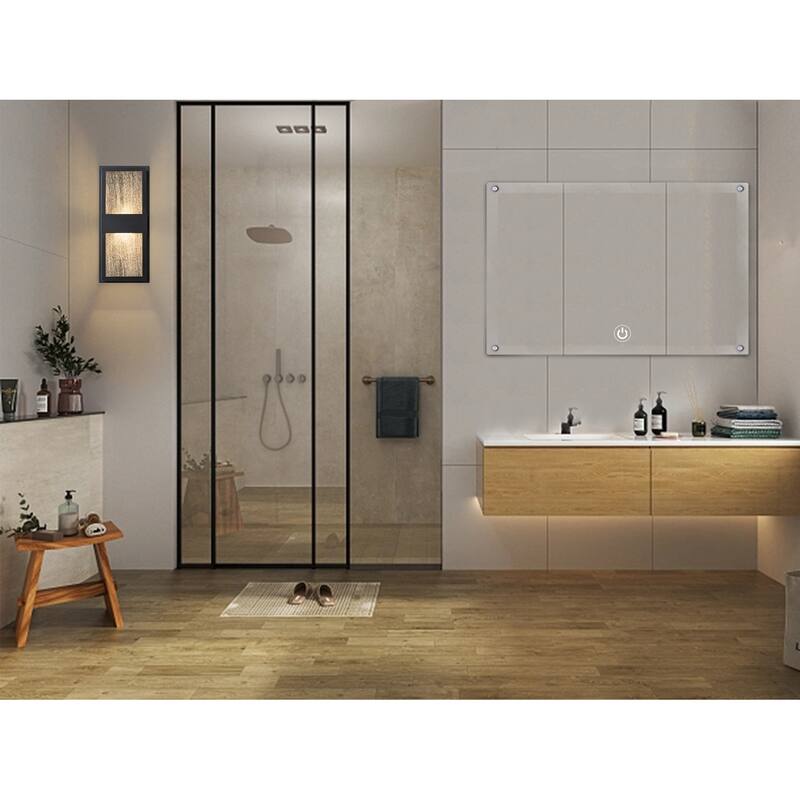 15" Modern Led Wall Sconce with Seeded Glass - Black